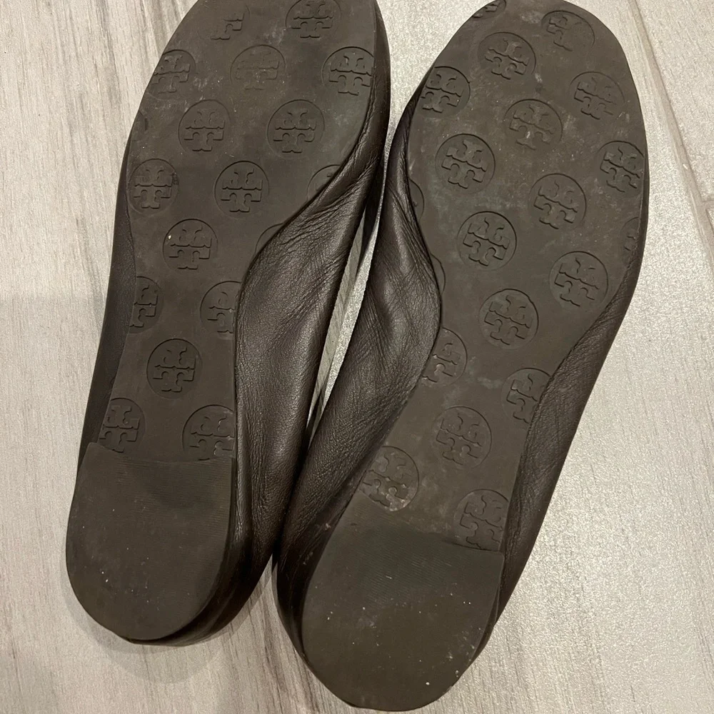 Tory Burch dark brown ballet flats with gold accent